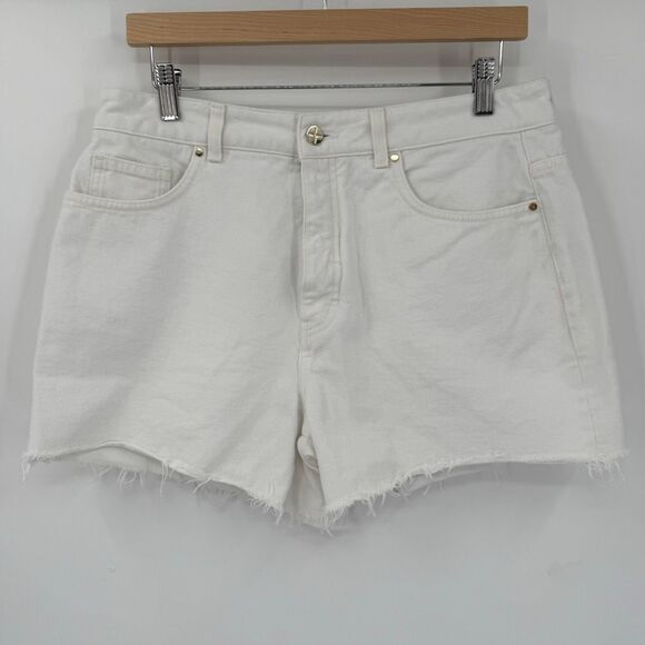 ME+EM A-Line Frayed Denim Shorts High Rise 100% Cotton Women‎ Size 30 White